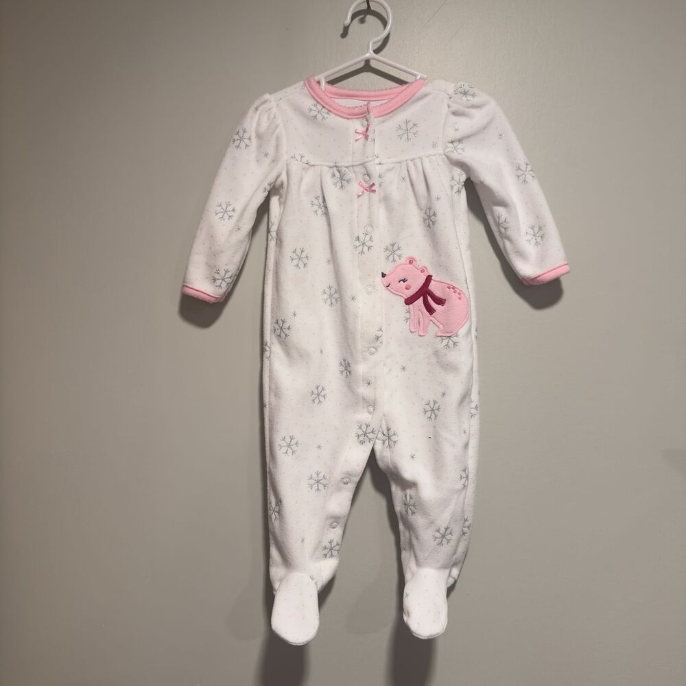 Carter’s Child of Mine Fleece Footie Pajamas – Snowflake Bear – 3–6 Months